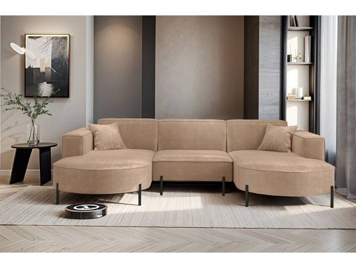 Fun Möbel Wohnlandschaft U-Form Sofa FUN MALAGA in Stoff, inkl. 2 Zierkissen, Rundumbezug