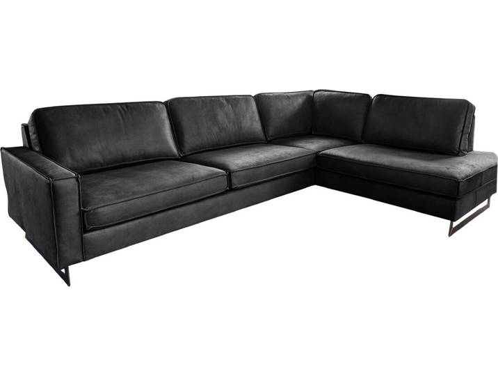KAWOLA Ecksofa VILNIUS 3-Sitzer mit Recamiere rechts Lederfaserstoff schwarz