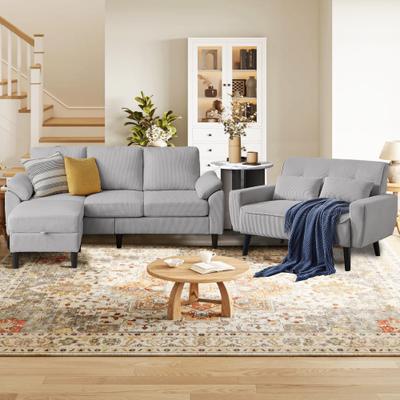 Pingliang Home 3 Piece Corduroy Living Room Sets including Sofa,Storage Ottoman and Loveseat