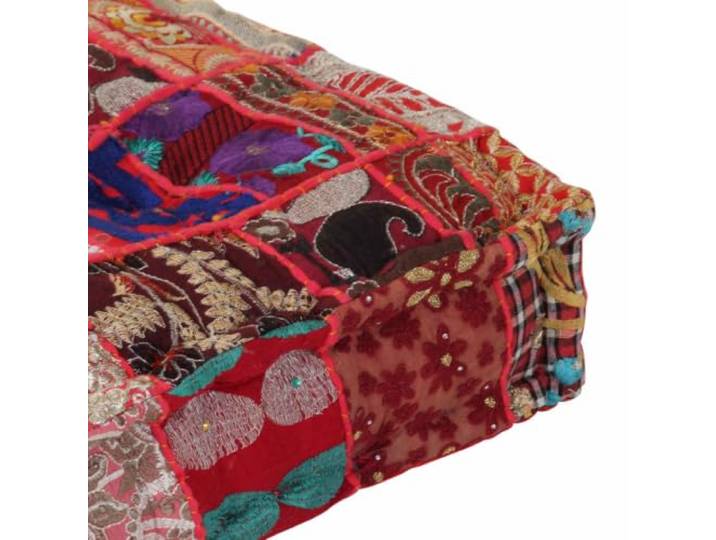 smnyxs Quadratischer Sitzsack aus Baumwolle, handgefertigt, 50 x 50 x 12 cm 100% Baumwolle, wattiert, Patchwork Design, exotische Stickereien, Indianer Stil, Vintage Optik, Innen