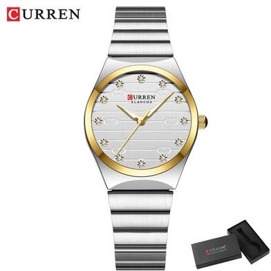 Youfap Market Women Luxury Stainless Steel Watch, Classic Round Dial Quartz, Stylish Business Wristwatches silver White