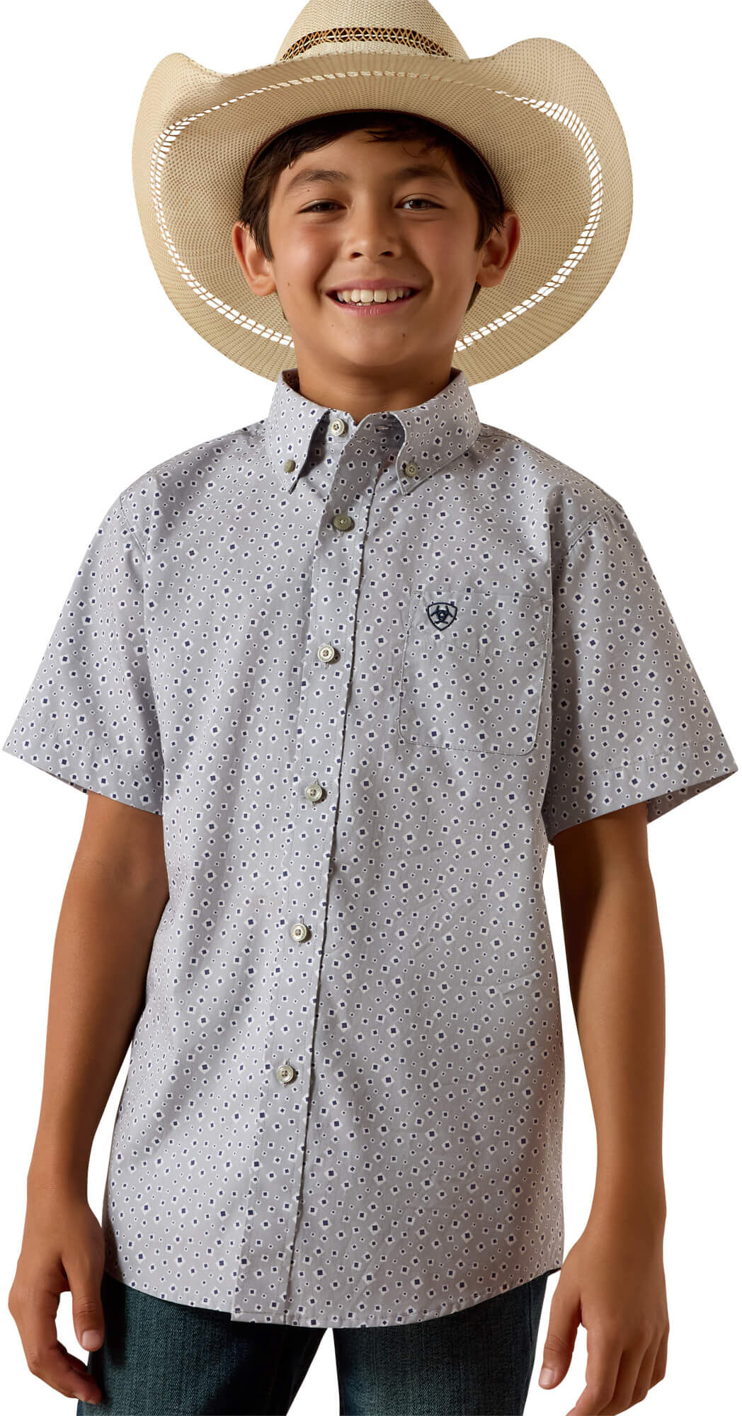 Kid's Bosco Shirt in Sleet Grey Geo Print, Size: XL by Ariat