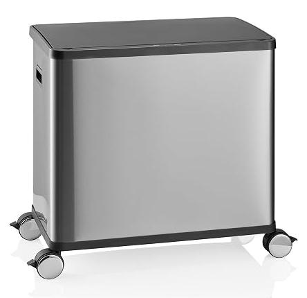 Mülleimer Clean Mobile 2 x 24L Silber - Sensor Mülltrennsystem mit 2 Inneneimern, luftdichter Deckel, Edelstahl fingerprint-sicher, mit Rollen