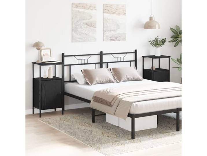 HEFZGDB Nachttische 2 STK. Schwarz Eiche 41x31x80 cm Holzwerkstoff mit Stauraum und Regalen für Schlafzimmer, Stabile Nachttische mit Schublade und Matt-Schwarz Finish, Modernes