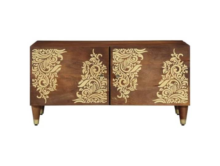 KTHLBRH Couchtisch rechteckig braun 80 x 50 x 40 cm Mango Holz Langlebiges Massivholz, Messinggriffe, großer Stauraum, einfache Wartung