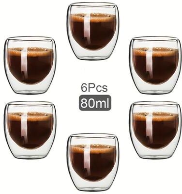 Retailers Go Heat Resistant Double Wall Glass Cup Transparent Coffee Mug & Handmade Tea Drink Cups 6 Pcs 80ml 301 450ml