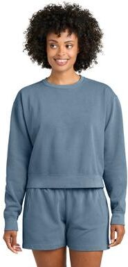 Comfort Colors 1566L Women's Garment-Dyed Mid-Length Crewneck Sweatshirt in Blue Jean size Small   Cotton/Polyester Blend