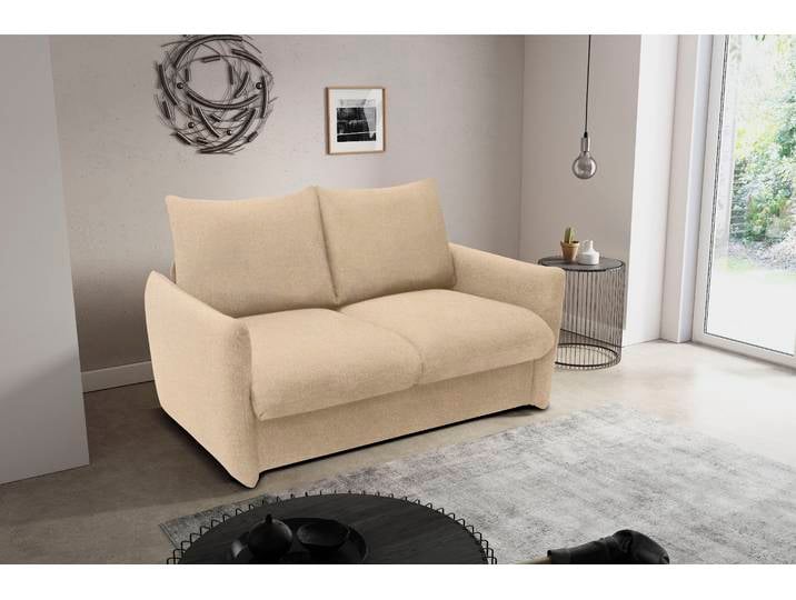 Schlafsofa, Luxus-Microfaser, Beige, 165×100 cm, Schlaffunktion & Rückenkissen, Klassisch Modern, DOMO Collection