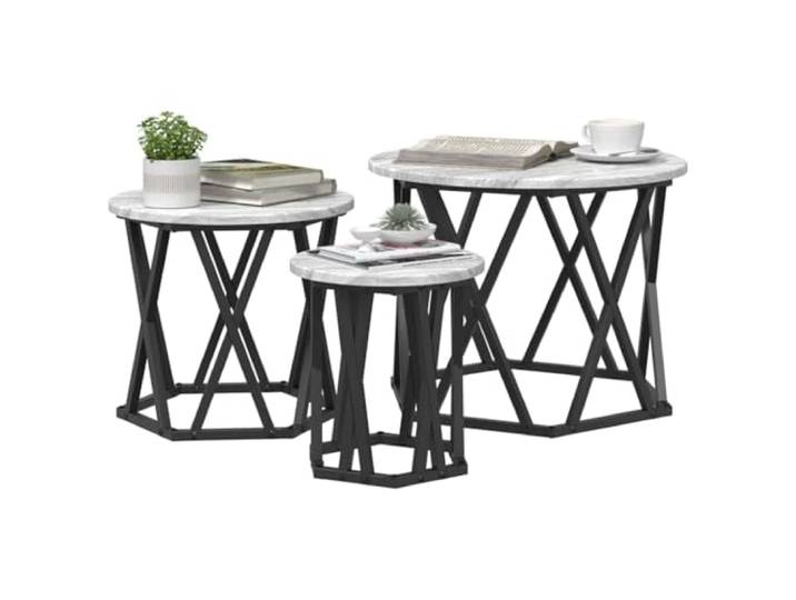 KTHLBRH Beistelltisch Nesting 3 Stück sonoma grau 53 x 53 x 40 cm Technisches Holz und Stahl, stapelbares Design, für Wohnzimmer und Wohnzimmer, einfache Reinigung