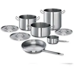 GastroSUS Edelstahl Topfset Chef mit Deckel und Bratpfanne Chef 28 cm, 8-teilig, induktions-, backofen-, spülmaschinengeeignet