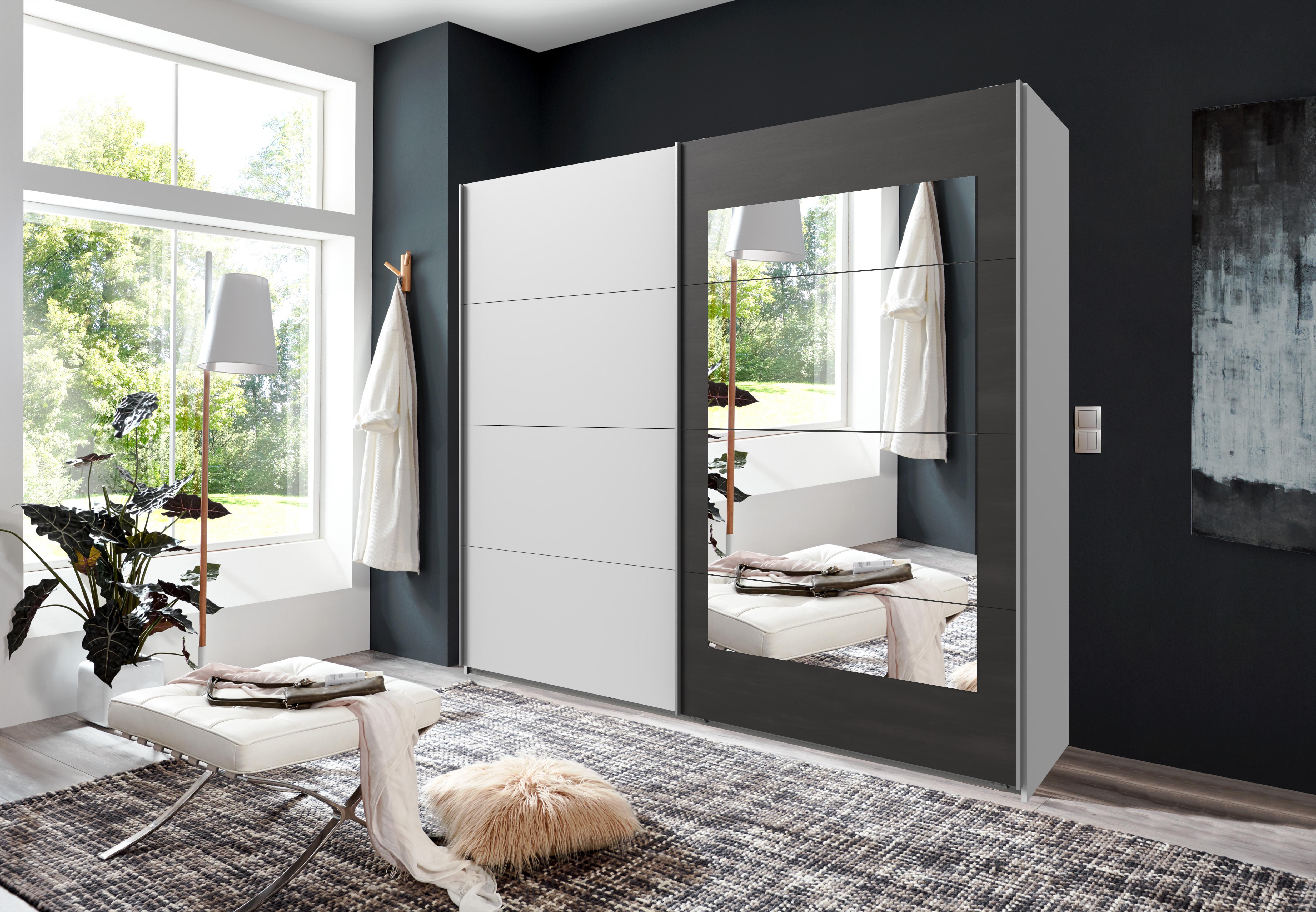 Schwebetürenschrank WIMEX "Minden", weiss (weiß, raw steel), B:225cm H:210cm T:65cm, Schränke, Schwebetürenschrank, mit Spiegel weiß, raw steel B/H/T: 225cm x 210cm x 65cm, Türen: 2 Stk.