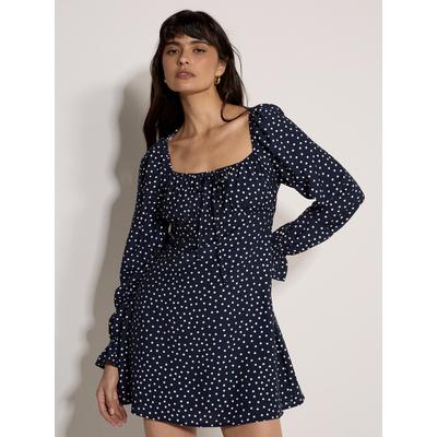 Minikleid APRICOT "Minikleid mit Polka-Dot-Muster", Damen, Gr. M (38), N-Gr, blau (navy), gewebt, Obermaterial: 87% Viskose CV. 13% Nylon NY., gepunktet, V-Ausschnitt, Gerade, Kleider Minikleid, mit Reißverschluss