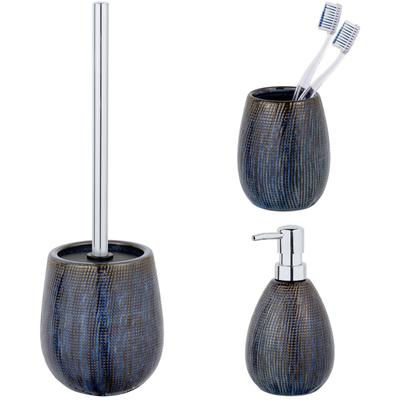 Badaccessoire-Set "»Ronta«", braun, strukturiert, Edelstahl, Keramik, SCHÖNER WOHNEN-KOLLEKTION, Badaccessoires-Sets, aus Keramik, mit Zahnputzbecher, Seifenspender und WC-Garnitur