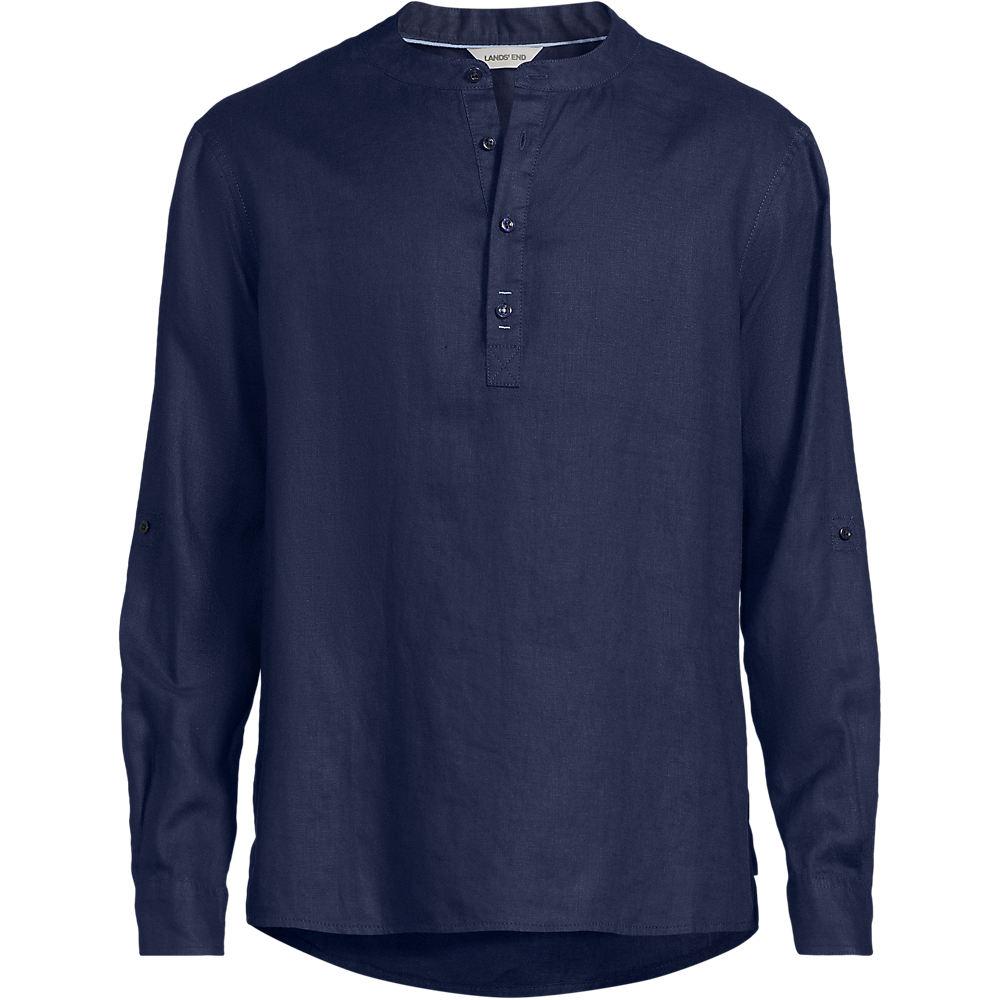 Grandad-Hemd aus reinem Leinen für Herren, Herren, size: Mens Regular, Blau, Leinen, by Lands' End