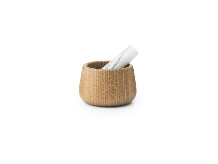 Mortier et pilon en chêne clair et marbre blanc Craft