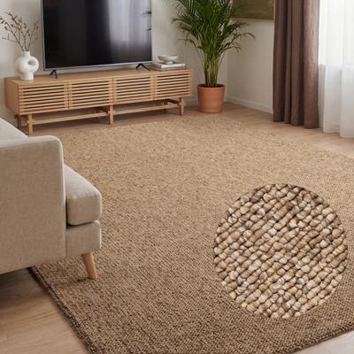 Teppich ELLE DECORATION "Rocco", braun (karamell), B:240cm H:10mm L:340cm, Polypropylen, Teppiche, Teppich, Läufer, waschbar, Wohnzimmer, Esszimmer, Woll-Optik, Topseller
