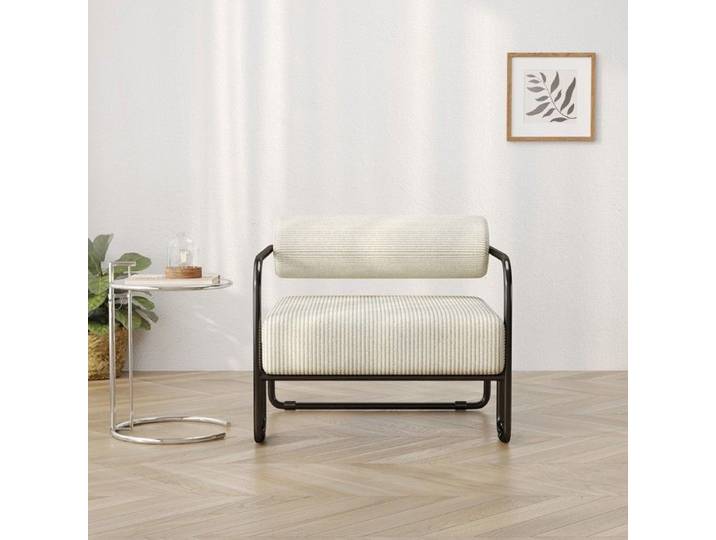Fauteuil- Xylo- en corduroy stilvolle Rückenlehne schwarzes Metallgestell minimalistisches Design- 68.5x73x70.5cm