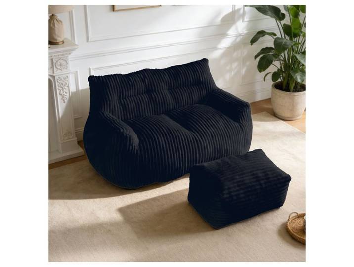 Fauteuil poire double - Noir - Flanelle douce - 135x100x75 cm - 23 kg - Design ergonomique