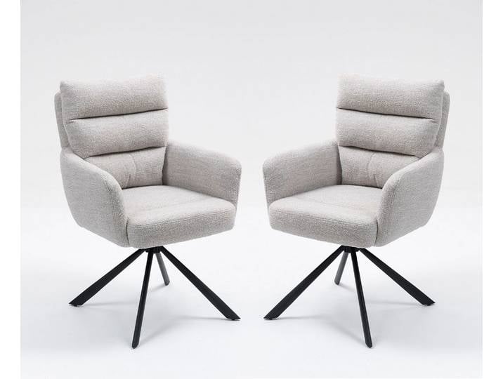 2er-Set Drehstuhl Esszimmerstuhl 'Kamala' Stoff taupe & Metall schwarz