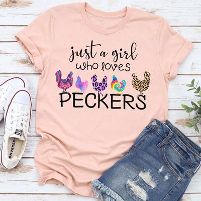 ForAllApparel Just A Girl Who Loves Peckers T Shirt Heather Prism Peach L