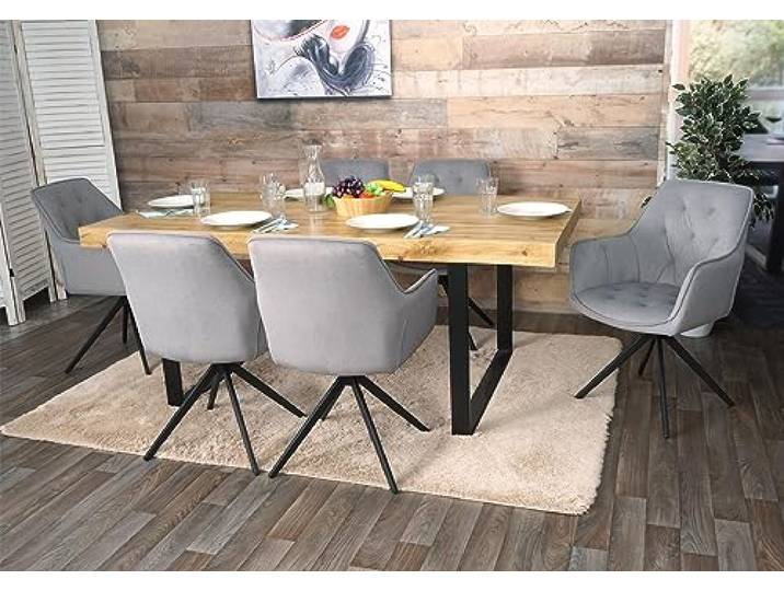 Mendler 6er-Set Esszimmerstuhl HWC-L80 Metall Stoff/Textil - hellgrau