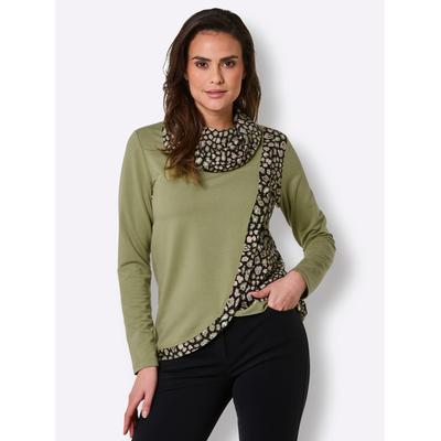 Rollkragenshirt CREATION L PREMIUM "Lyocell-Shirt", Damen, Gr. 40, schilf, schwarz, gemustert, 95% Lyocell, 5% Elasthan, bedruckt, gemustert, Shirts