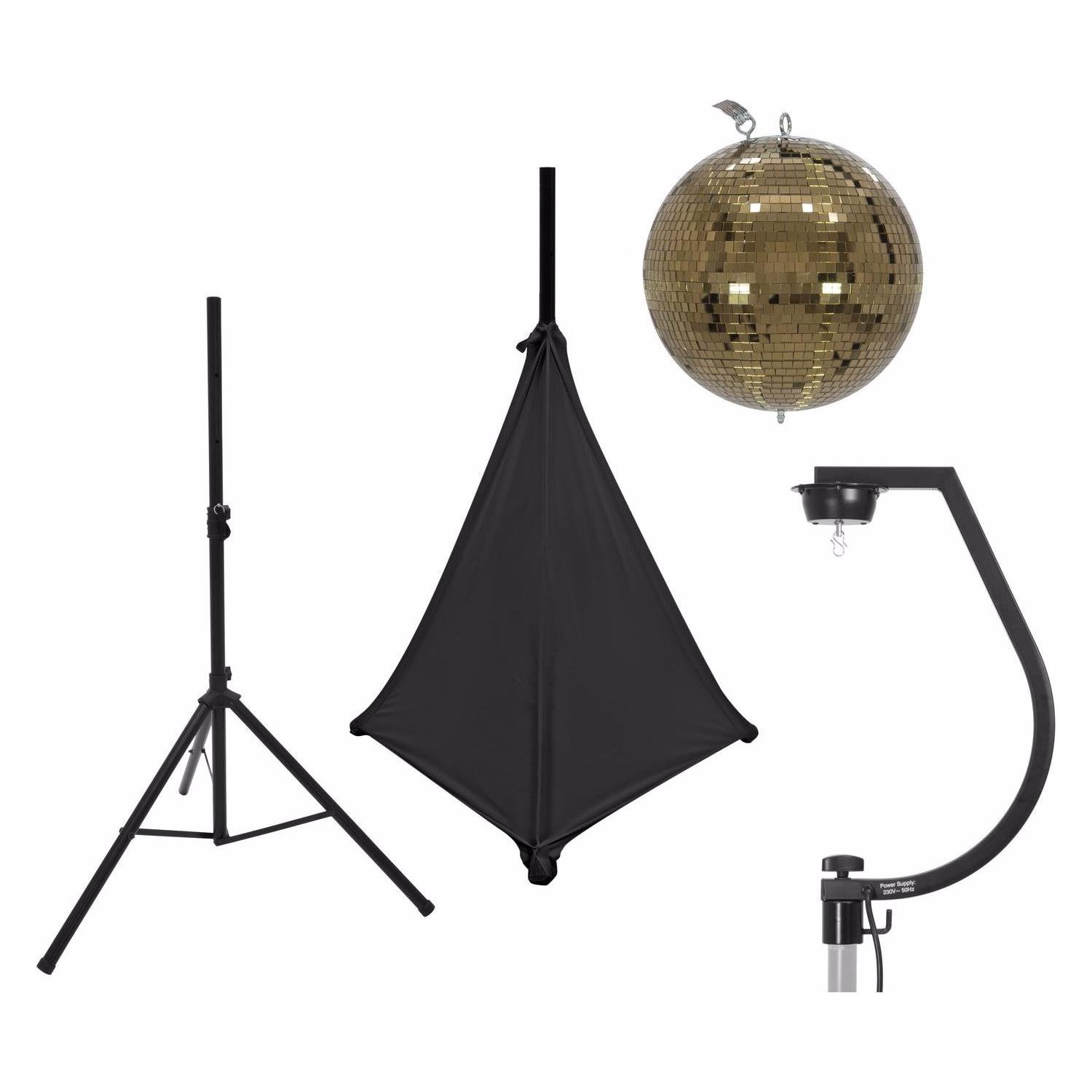 Eurolite Set Spiegelkugel 30cm gold mit Stativ und Segel schwarz (30 cm) (20000704)