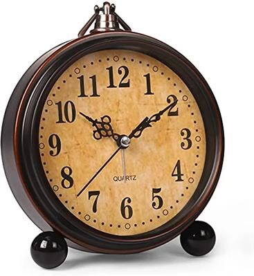 Perfect Picks Market Vintage Silent Desk Clock With Night Light Battery Operated Analog Bedside Alarm Clock arabic Numerals