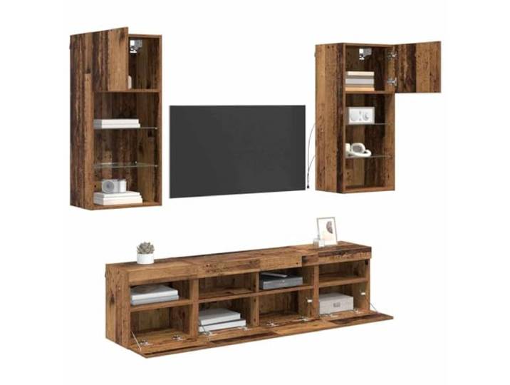 vidaXL TV Wand Einheiten mit LED 5 STK. Altholz Holzwerkstoff