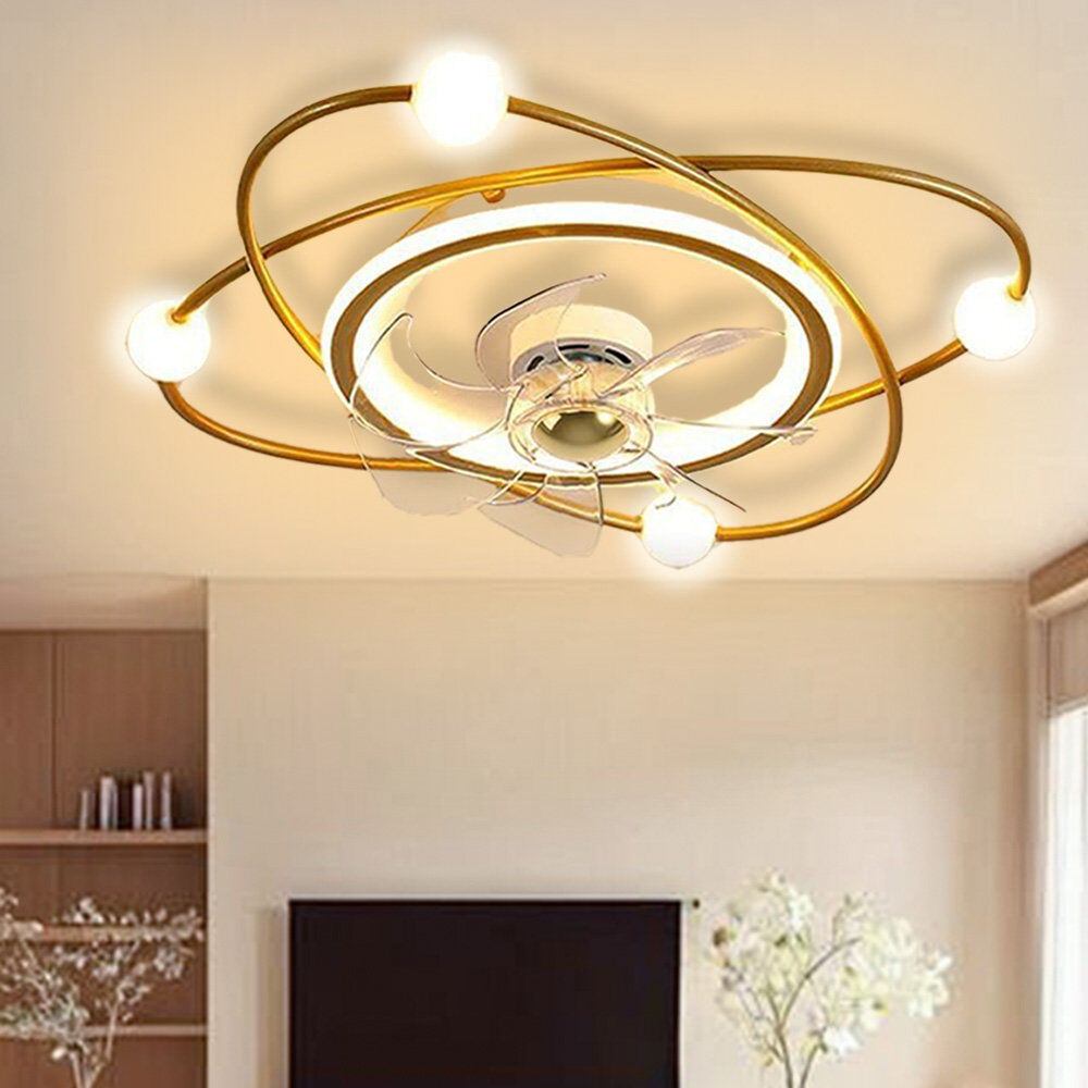 Fairmont Park Modern ceiling fan with light, 55cm Dimmable LED ceiling fan light, 42W Timed ceiling fan with light for living room and dining room Gold 35cm