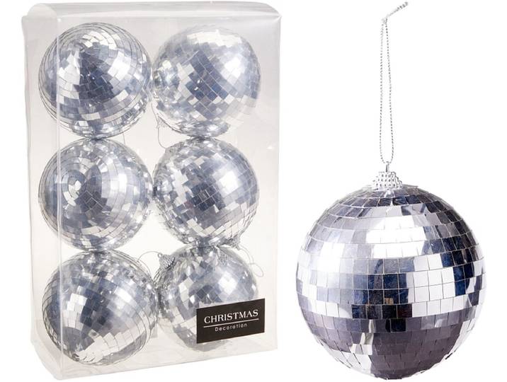 Set 6 Weihnachtskugeln MERRY silber