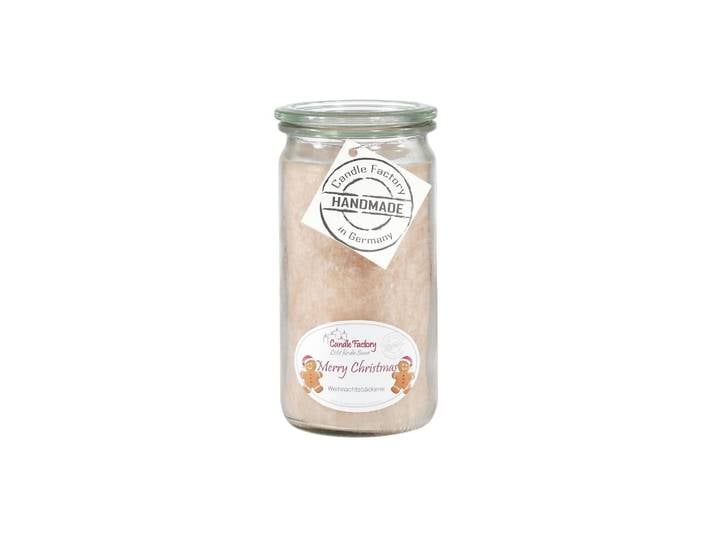 Duftkerze Candle Factory Mini Jumbo Merry Christmas , beige (natur), H:13,5cm Ø:7cm, Glas, Wachs, Kerzen, Duftkerze