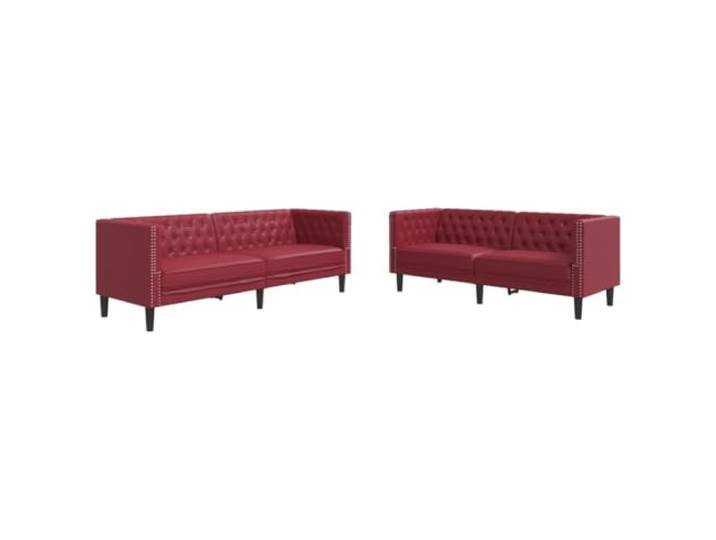 Makastle 2er Set Chesterfield Sofa Couch Weinrot Kunstleder
