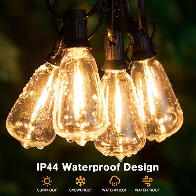 GlowBake Dimmable ST38 LED String Lights, 25ft Waterproof & Shatterproof Outdoor Garland For Patio & Garden 15m 25sockets