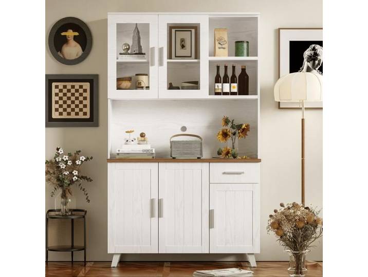 Vitrine - MODERNLUXE - 114x40x190 cm - 5 portes - 1 tiroir - Blanc - Panneaux de particules
