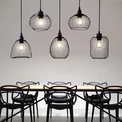 Vintage Käfig Hängeleuchte Gitter Pendelleuchte Metall schwarz Hängelampe, 5x E27, LxBxH 89x20x120cm, Wohnzimmer Esszimmer
