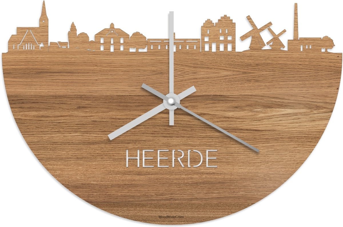 Skyline Klok Heerde Wanddecoratie van Eikenhout - Ø 40 cm