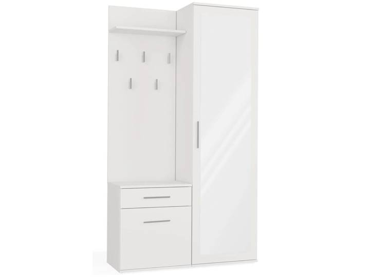 Penderie d’entrée avec armoire et miroir, blanc, 100 cm