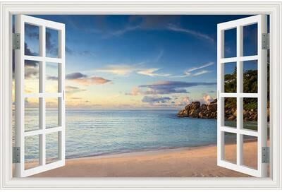Uplift Picks 3D Beach Window Wall Sticker Ocean View Self Adhesive Wall Mural Decor 11 60x90cm 24x36inch