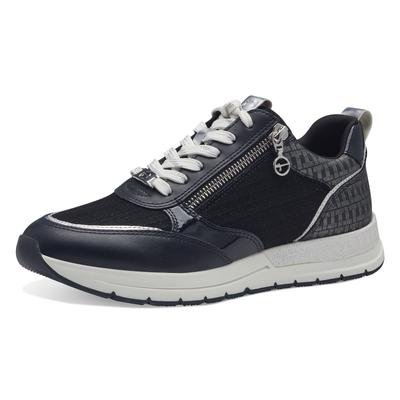 Keilsneaker TAMARIS, Damen, Gr. 36, Synthetik Textil, blau (nachtblau kombiniert), Lederimitat, Textil, Schuhe Sneaker, Freizeitschuh, Halbschuh, in schmaler Form, vegane Verarbeitung