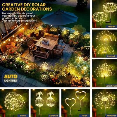 Inspired Living Solar Firework Garden Lights Waterproof Outdoor Fairy Pathway & Patio Decor white 120leds