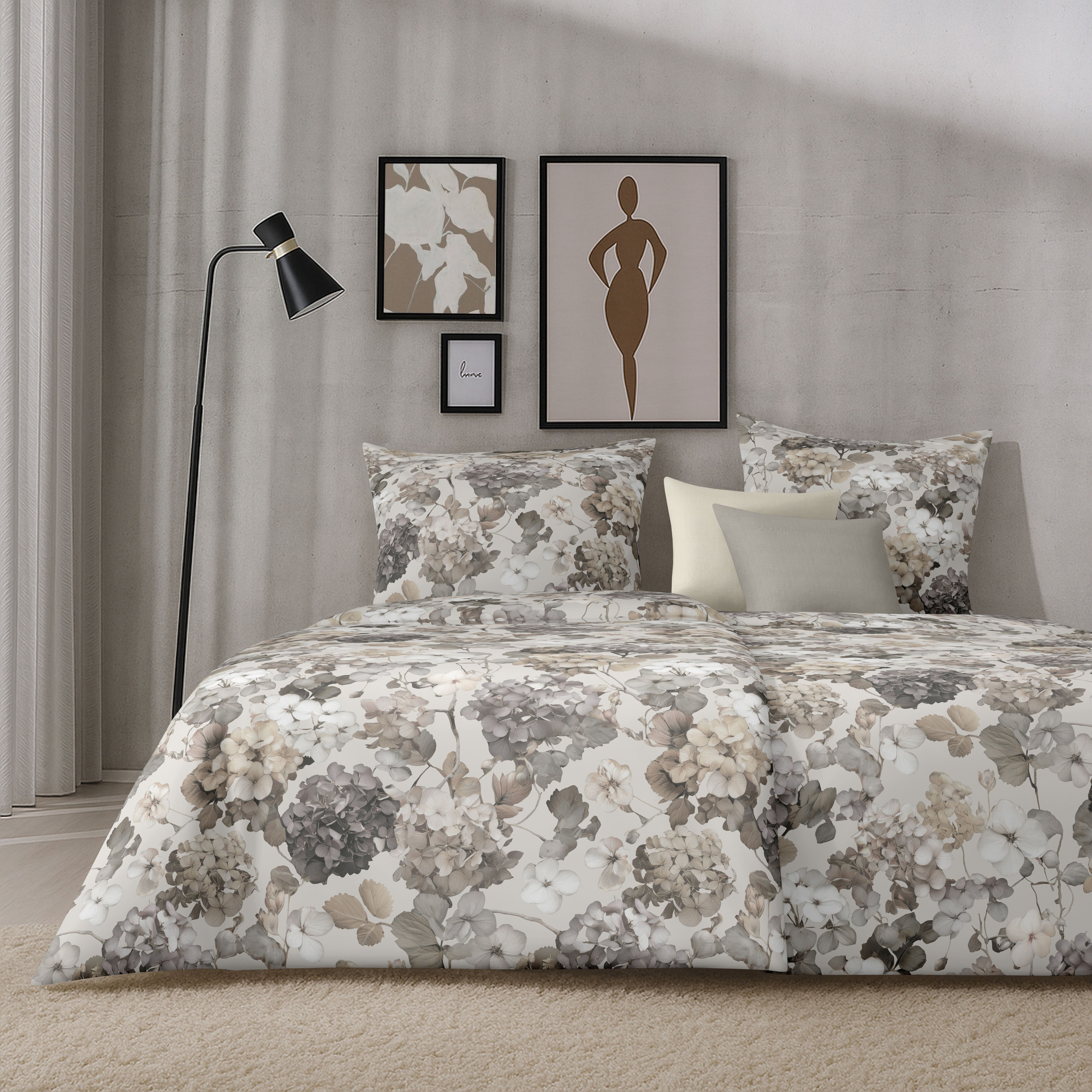 Bettwäsche APELT "Lutetia", bunt (taupe, grau), B/L: 135cm x 200cm, 1 Stk., 1 Stk., Satin (Bio-Baumwolle), B/L: 80cm x 80cm, 2, Satin (Bio-Baumwolle), Bezug: 100% Baumwolle, Bettwäsche, Bettwäsche, Bettwäsche-Set mit Reissverschluss, Baumwoll-Satin, Digit