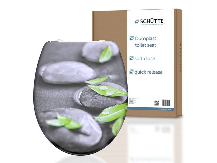 SCHÜTTE Duroplast WC Sitz STONE, Toilettendeckel mit Absenkautomatik und Schnellverschluss