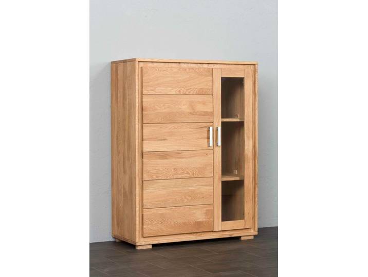 Vitrine 2-türig 121 cm Wildeiche Massivholz geölt, Basel