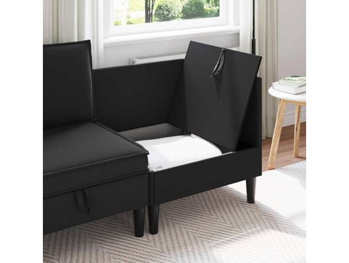 KTHLBRH Ecksofa mit Stauraum aus schwarzem Samt Rechteckige Form, Komfortkissen, modernes Wohnzimmer, integrierter Behälter