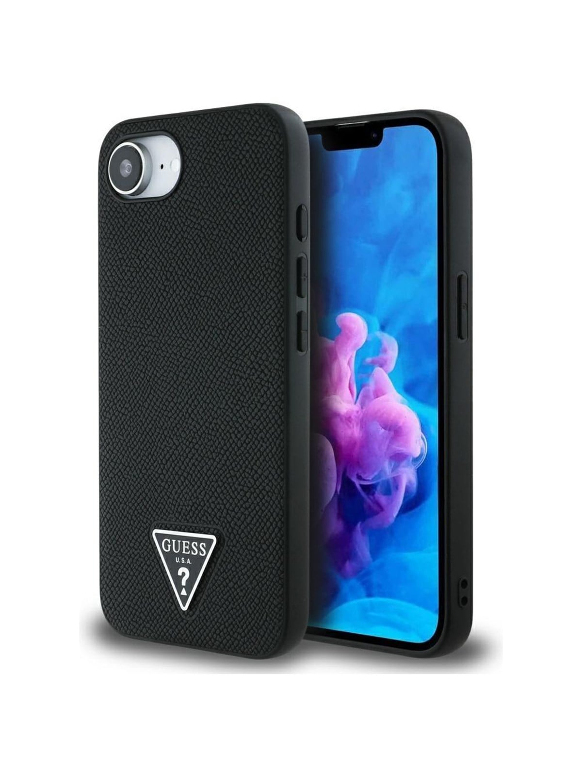 GUESS Grained Triangle MagSafe case for iPhone 16e - black
