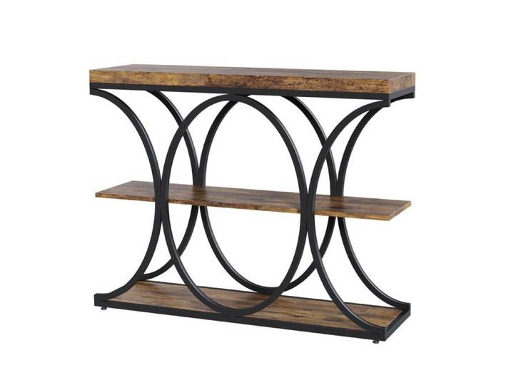 Console entrée bois scandinave 2 étagères marron 100x80x30cm