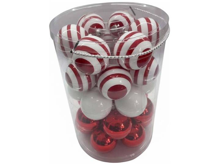 30set Glaskugeln in Petbox, Weiss/Rot