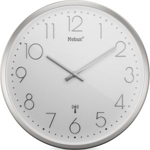 Mebus Wanduhr 19776, Kunststoff, analog, Funkuhr, Ø 25 cm, silber, lautlos