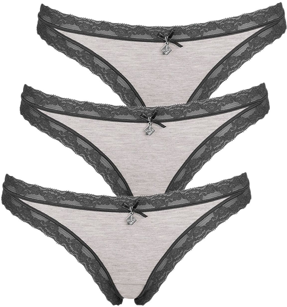 Like It! String LIKE IT "3er Pack Damen String Kim", Damen, Gr. L, grau (anthrazit), Stoff, Obermaterial: 95% Modal CMD. 5% Elasthan EL., Unterhosen String
